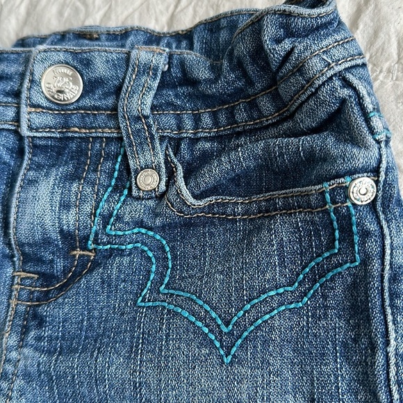 4T vintage western style wide leg, denim jeans + red somebody loves me cardigan - Picture 9 of 15